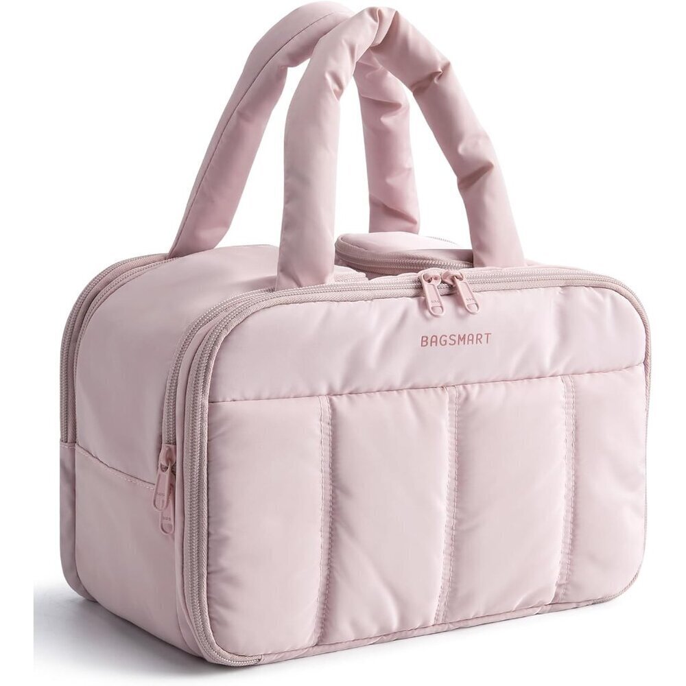 Travel Toiletry Bag Women Puffy Lightweight Organizer with Handle Pink